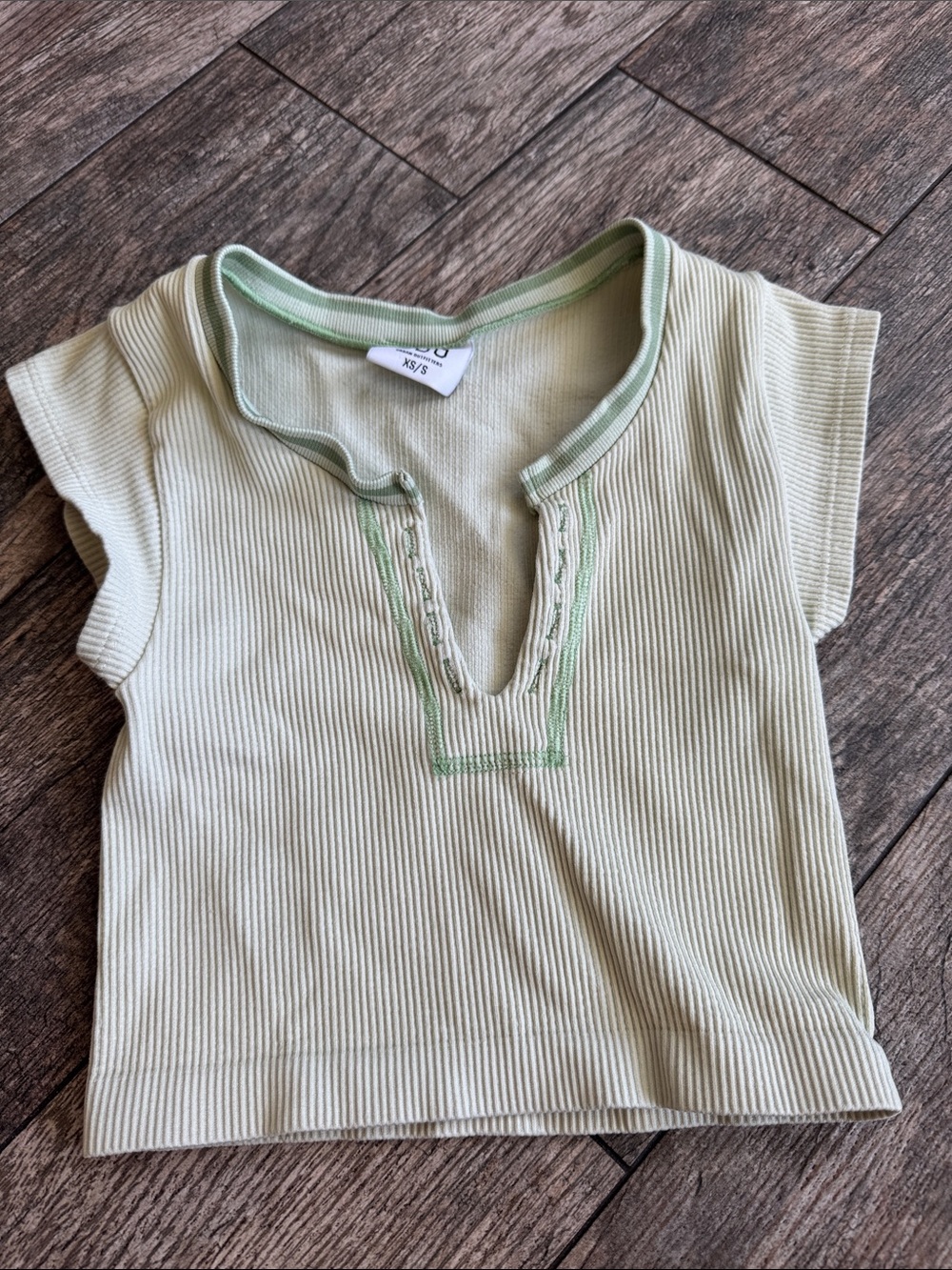 BDG Light Sage Green Ribbed Short Sleeve Tee
